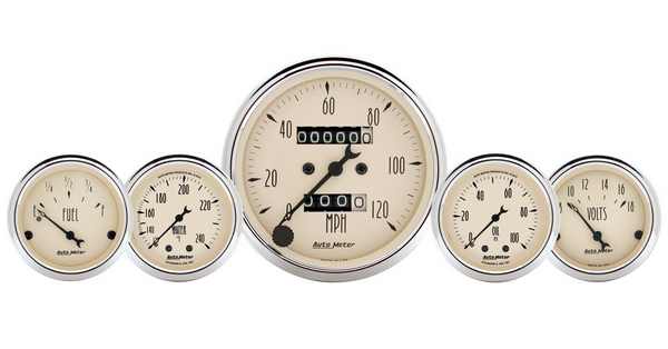 5 PC. GAUGE KIT, 3-1/8" & 2-1/16", MECH. SPEEDO., WTMP & OILP, ANTQ BEIGE